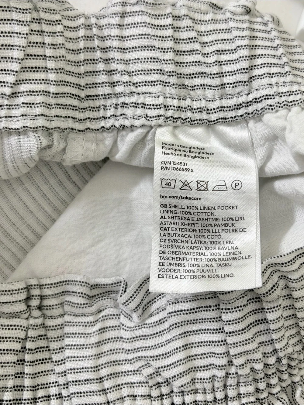 H&M 100% Linen Striped Wide Leg Cropped Pants XS Coastal Minimalist